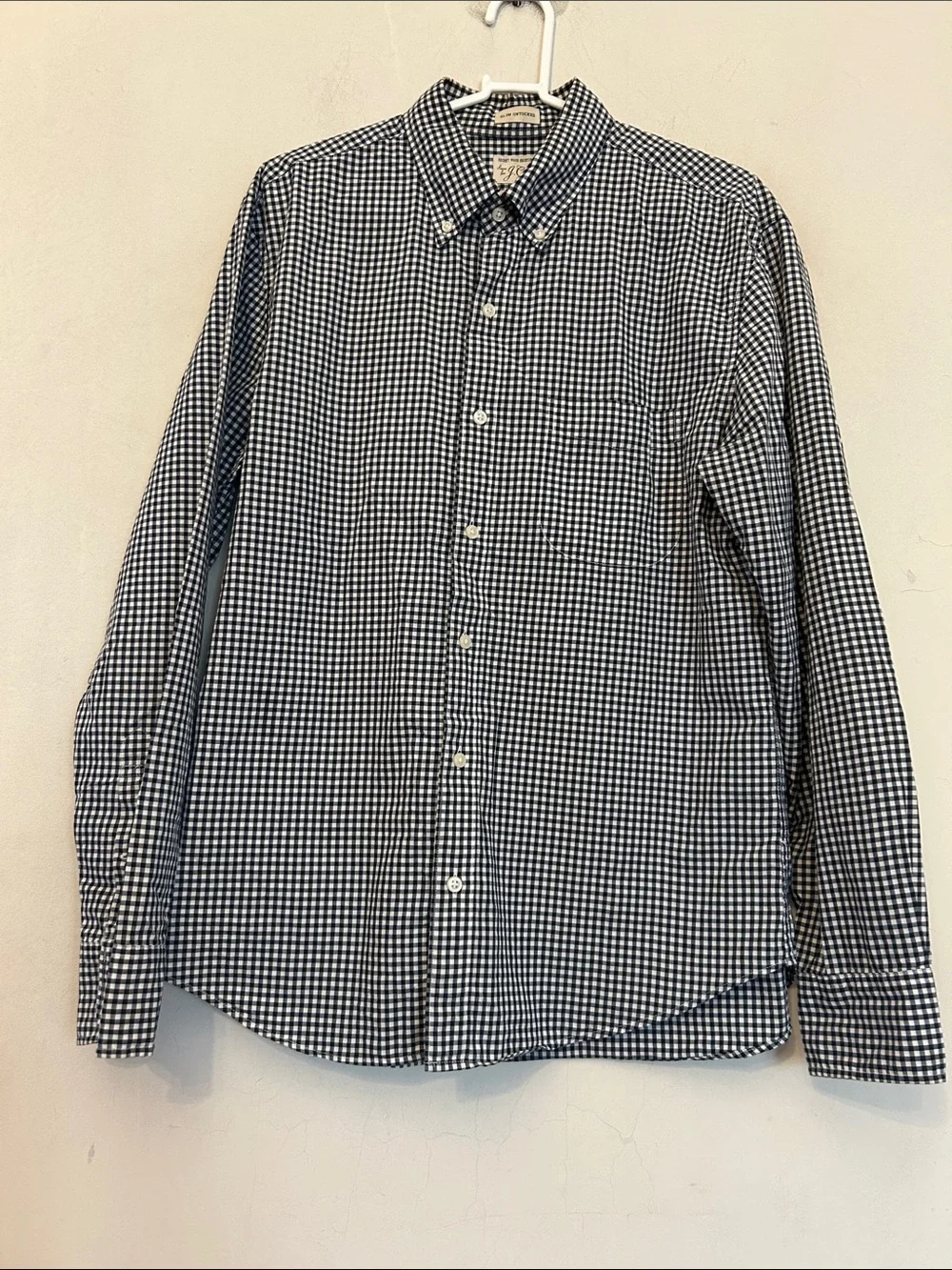 J Crew Classic Navy & White Gingham Button-Down Shirt Size M EUC